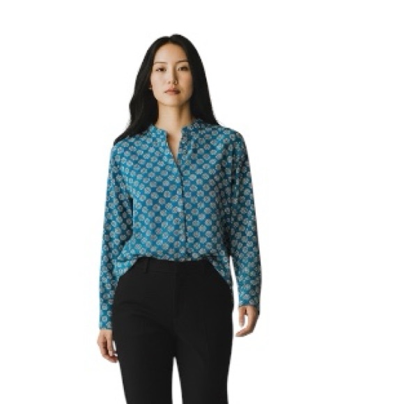 Equipment Tops - Equipment Femme Silk Teal Geometric Print Long-Sleeve Blouse Size Medium